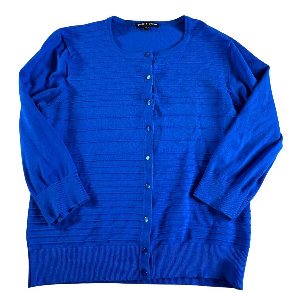 Cable & Gauge Womens Large Royal Blue Button Front Cardigan Knit